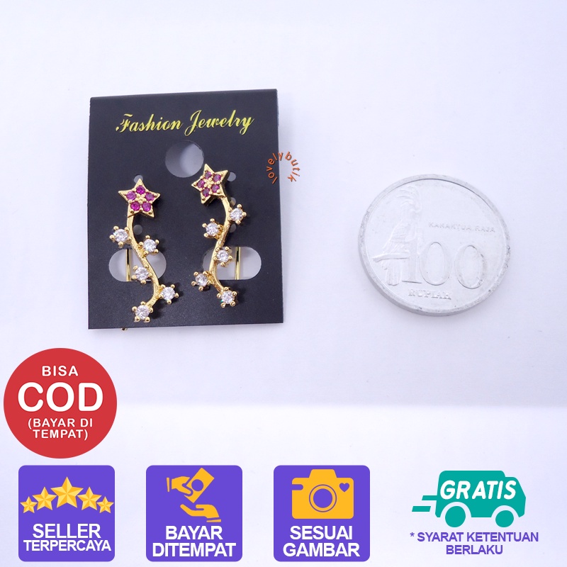 Lovelybutik Anting Xuping Emas Perhiasan Fashion Wanita Anting Wanita Korea Jepit Bunga Permata