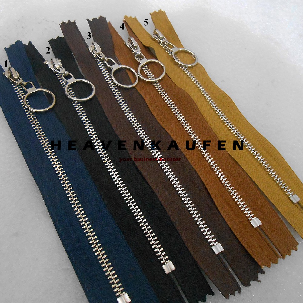 Resleting Zipper 15 cm Nikel Silver Variasi Puller/Tarikan Model Bulat Keren