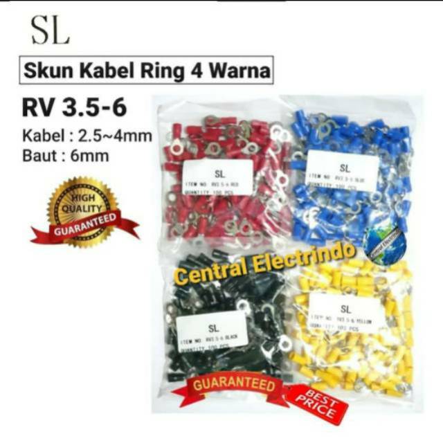 Skun Kabel Ring Warna RV 3.5-6 Kabel 2.5~4mm Baut 6mm SL.