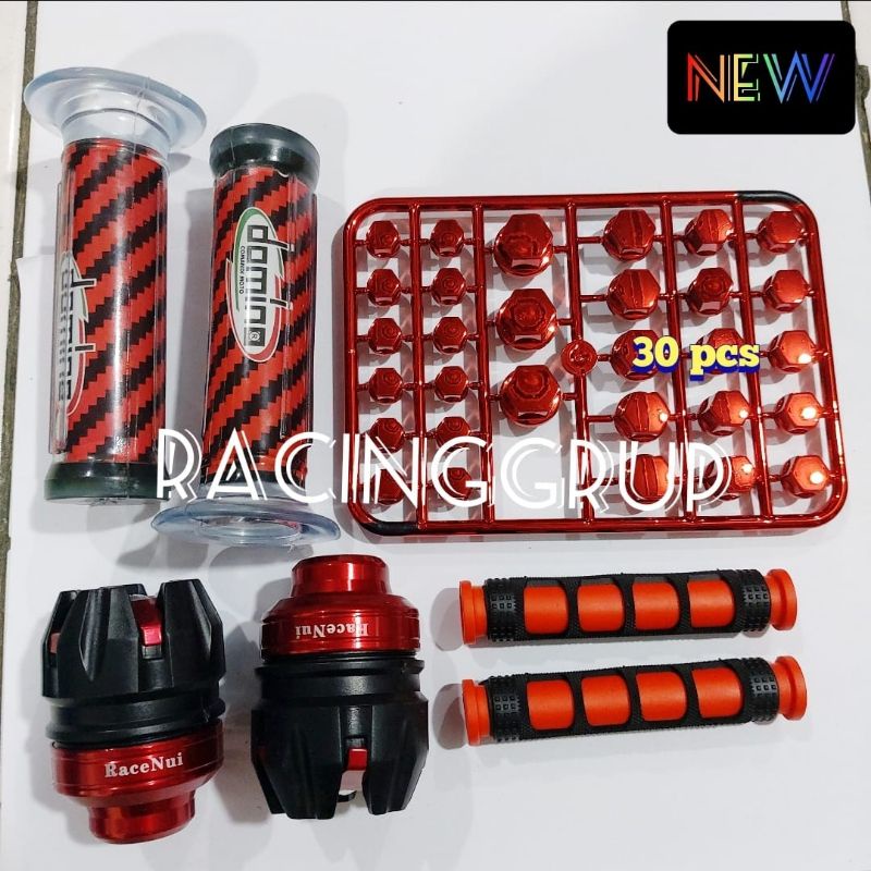 4 in 1 paket variasi motor honda yamaha suzuki beat vario satria fu mio fino aerox nmax scoopy jalu as monel cober baut handgrip carbon karet rem merah