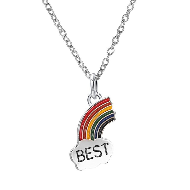 Best Friend Necklace Charm Rainbow Heart Engrave Best Friend Forever Necklace Pendant Friendship BFF Jewelry Gift Hot|Pendant Necklaces