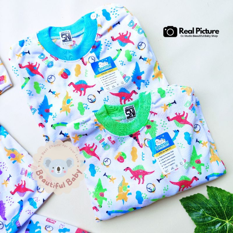 Baby.ou - Setelan Baju Bayi Lengan Panjang Celana Panjang SNI 3-12 Bulan Motif Dinosaurus / Setelan Piyama Bayi Yansur / Baju Bayi Panjang / Baju Tidur Bayi