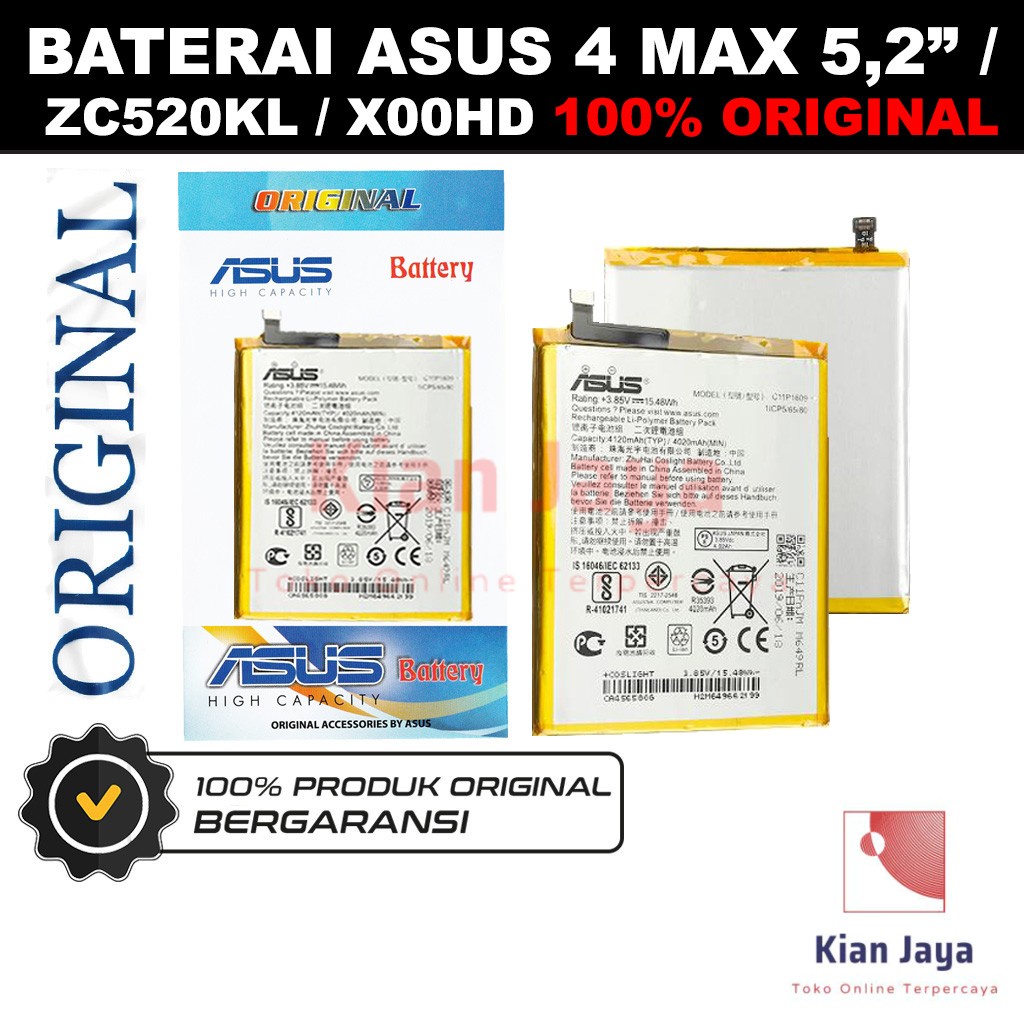 Baterai Original Asus Zenfone 4 Max 5.2&quot; Inch / ZC520KL Batre Battery Hp C11P1609 5.2 100% Ori