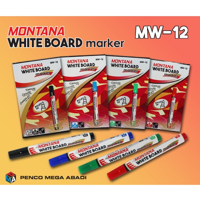 1 psc spidol whiteboard montana bisa refill ulang warna hitam semua