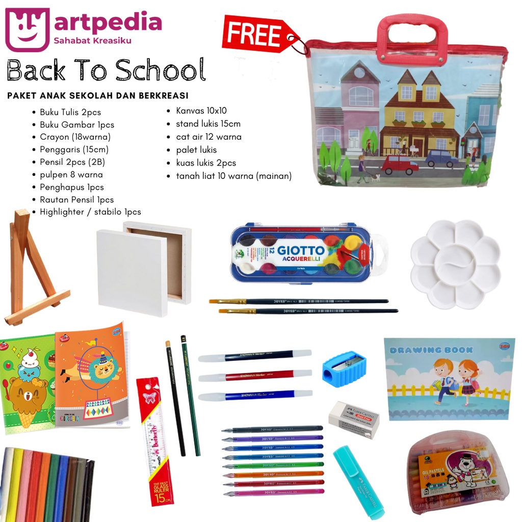 

Paket Back To School Artpedia - paket perlengkapan alat tulis , menggambar dan melukis Free Tas
