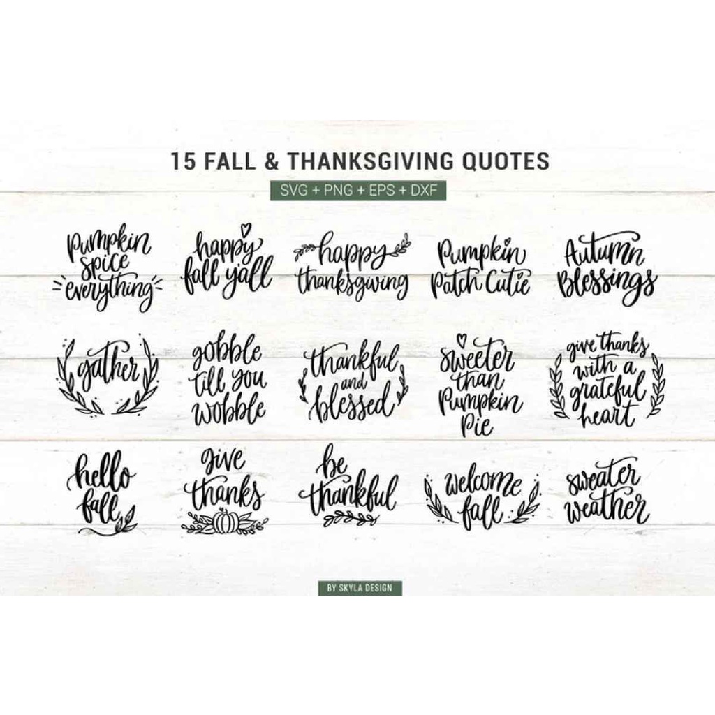 Fall Thanksgiving Quotes Clipart - Vector Designs