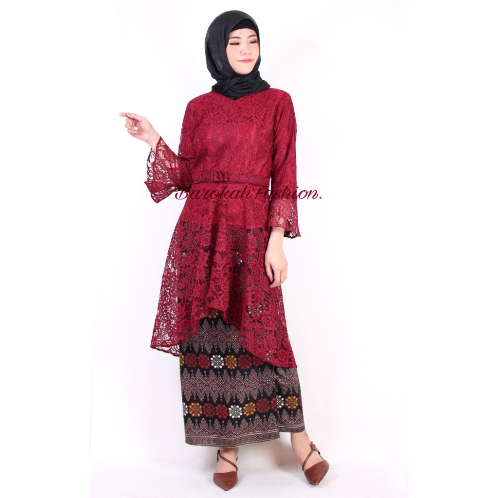 Real Pict-Set Kebaya Brukat Modern Tessa / Kebaya Murah / Kebaya Wisuda Tangan Terompet