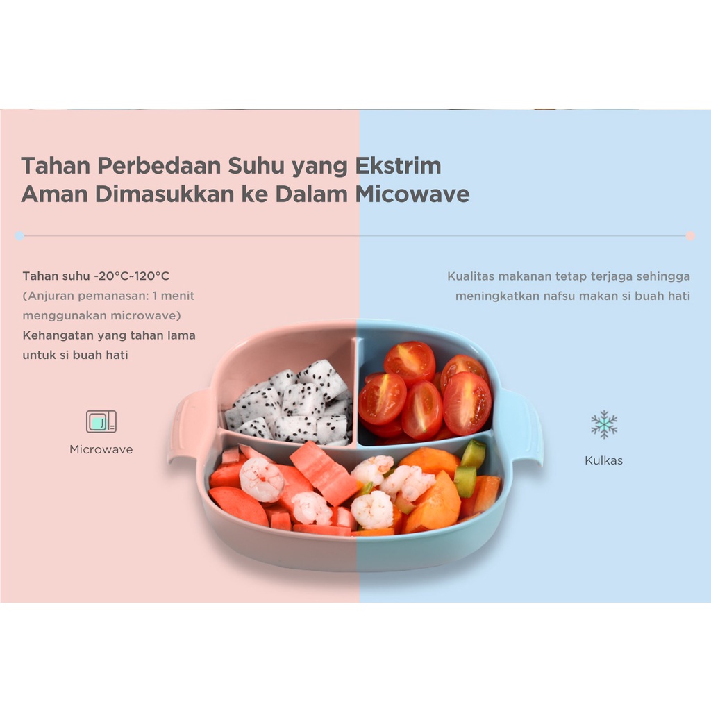 [PROMO] Mugu Baby Feeding Suction Divided Plate Tempat Makan Anak Anti Tumpah