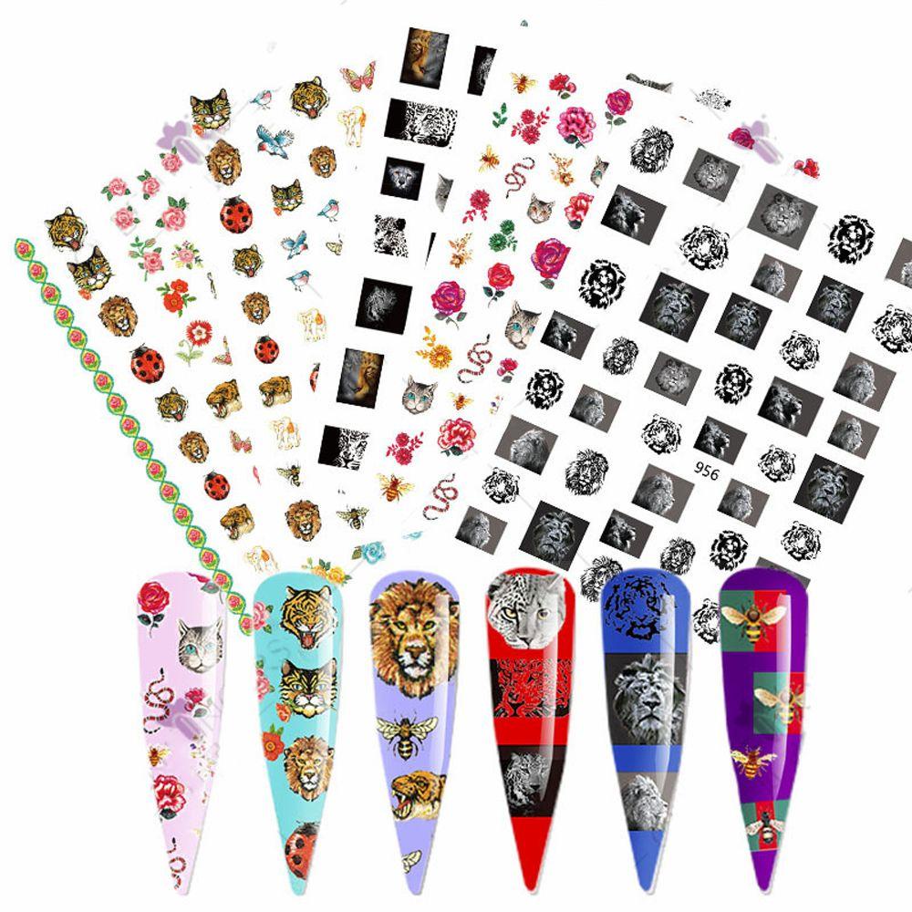 MXBEAUTY Leopard Nail Art Stiker Fashion Kartun Susu Sapi Hewan Print Nail Art Dekorasi Lion DIY Manicure Aksesoris