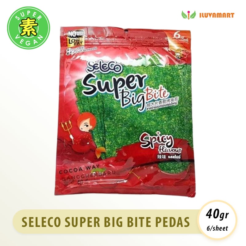 

SELECO Super Big Bite Seaweed SPICY 40gr Nori 6 Sheet Rumput Laut