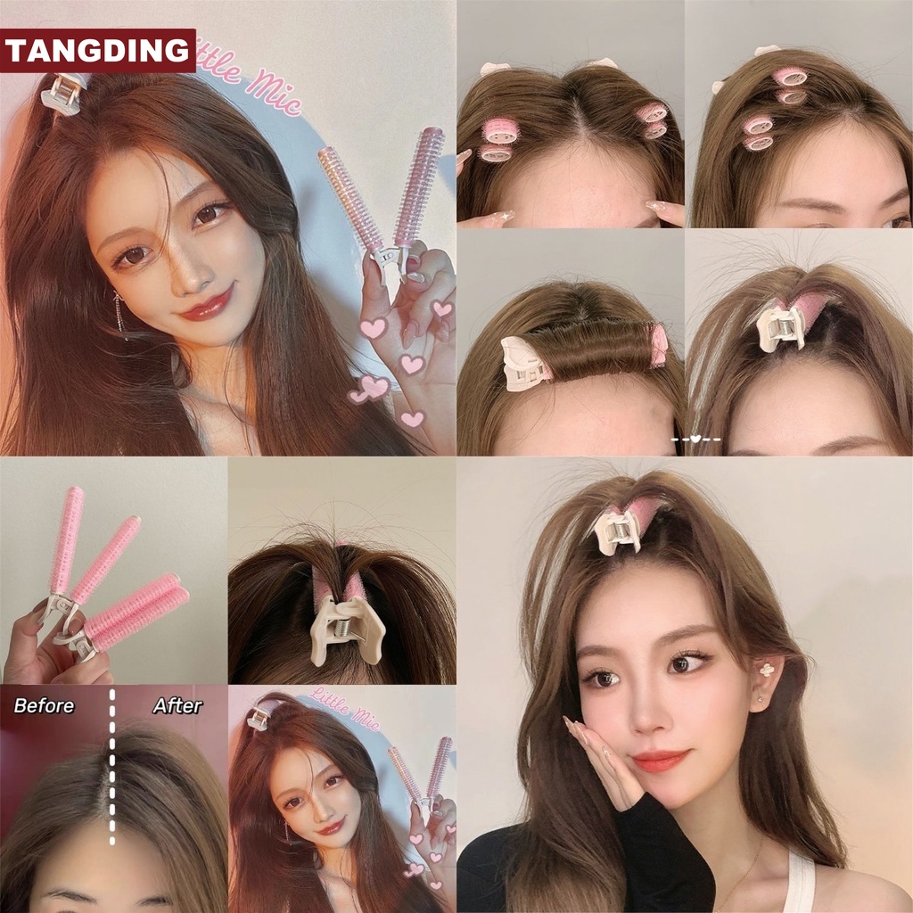 (Cod Tangding) 2pcs / Set Wig / Rambut Palsu Keriting Fluffy Warna Pink Untuk Wanita