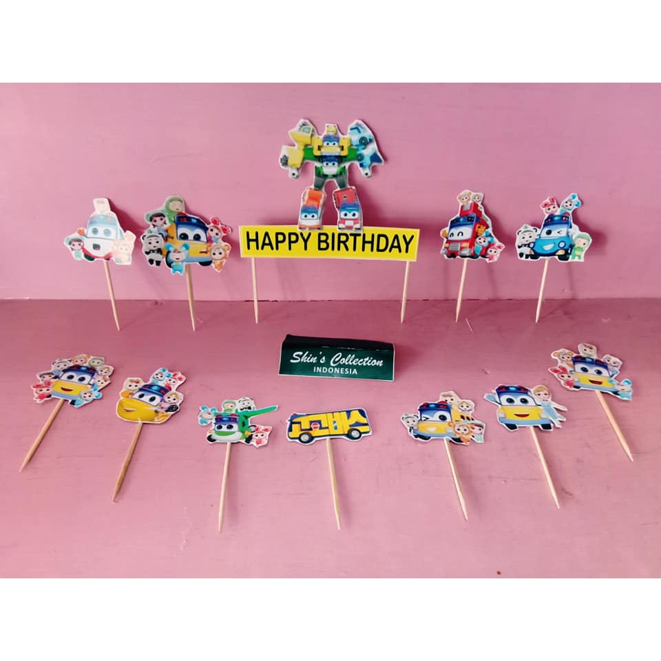 Cake topper Go Go Bus Gogo bus (1 set isi 12 pcs)