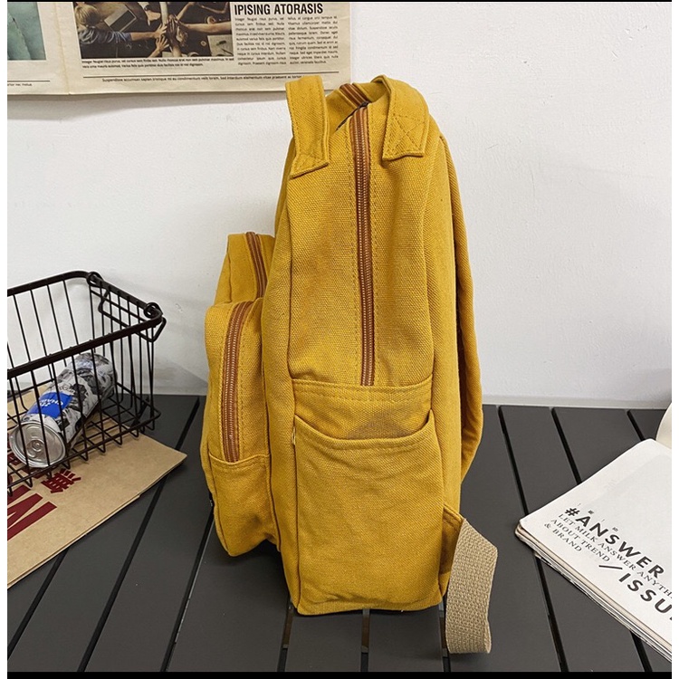 Tas Ransel Kanvas Polos Alpha Unisex Korean canvas backpack Import sekolah kuliah remaja perempuan ulzzang