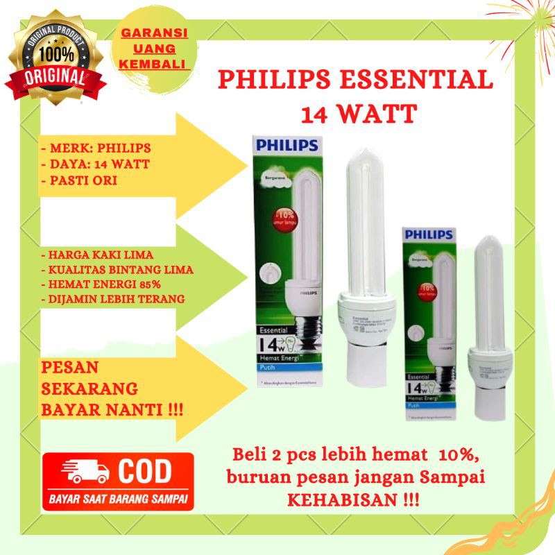 lampu Philips Essential 14 Watt / Bohlam Lampu Philips Essential Lampu Hemat energi 14 Watt