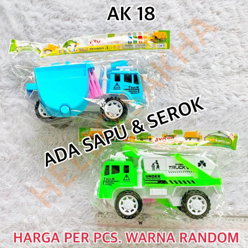 MAINAN AK 18 TRUK SAMPAH ADA SEROK DAN SAPU PETUGAS KEBERSIHAN DUMP TRUCK ANGKUT PENGANGKUT