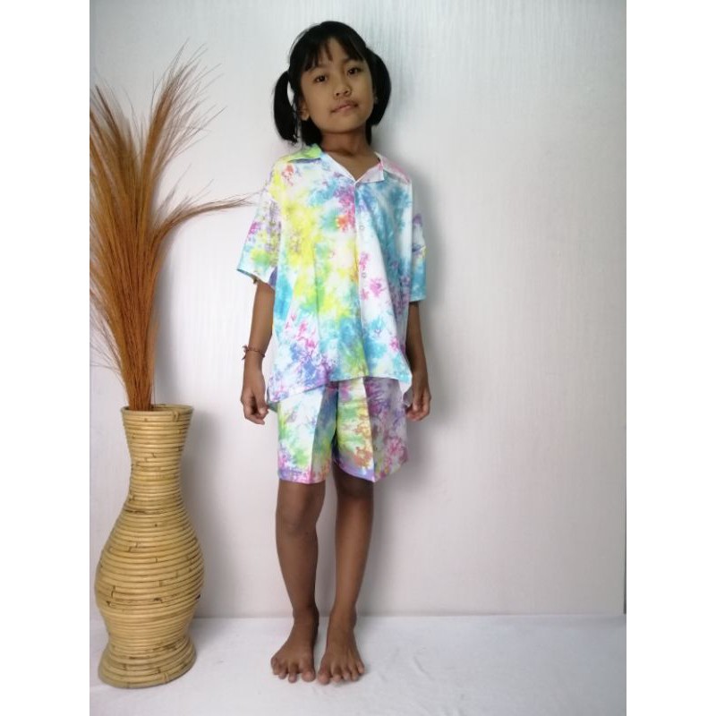 Set Pajamas Anak Tie Dye Rayon Bali Celana Pendek (2-9 th) / BALI SET / PIYAMA SET / SET ANAK