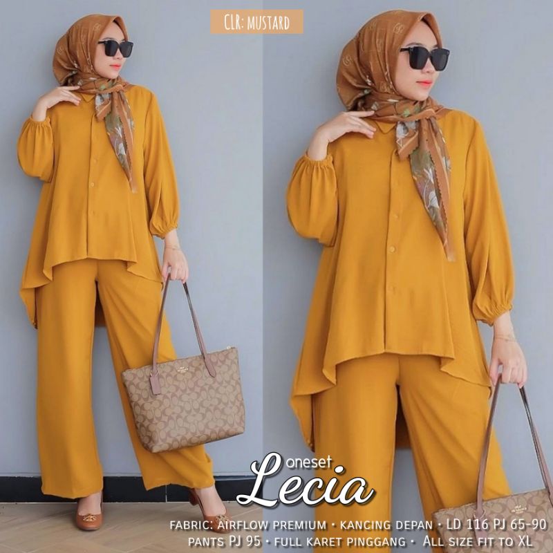 LECIA ONESET SETCEL CRINKLE CRINGKEL IMPORT ONE SET LECIA AIRFLOW PREMIUM PLAIN LD 100CM KEMEJA SET WANITA KOREA