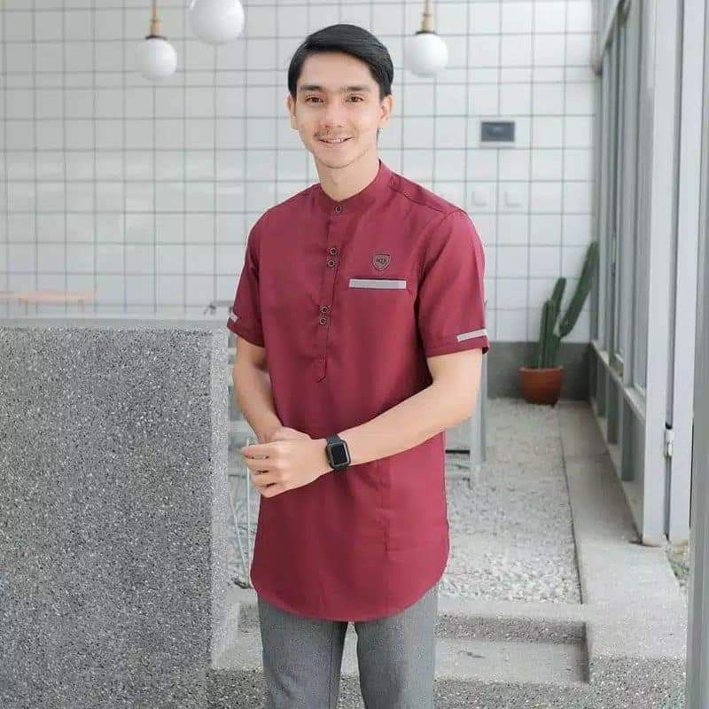 Baju Koko Kurta Dewasa Lengan Pendek Material Catton Adem Serap Keringat-TAJOL(MAROON)