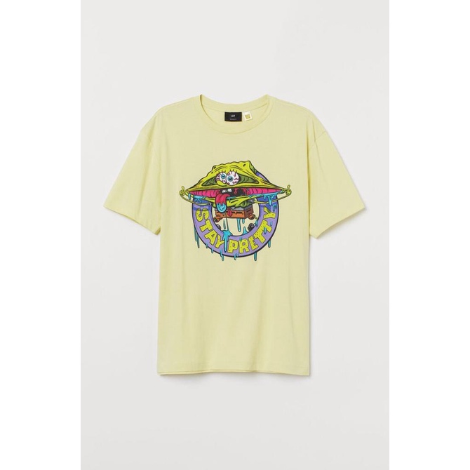 H&M Print Motif T-shirt - Yellow/Spongebob Squarepants Star Seller Termurah Trend