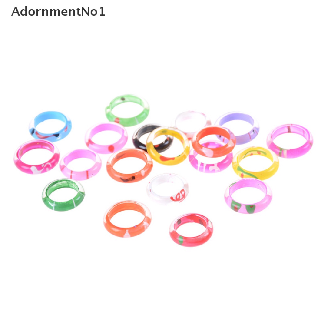 (AdornmentNo1) 10pcs / Set Cincin Resin Akrilik Warna Campur Untuk Anak Laki-Laki / Perempuan