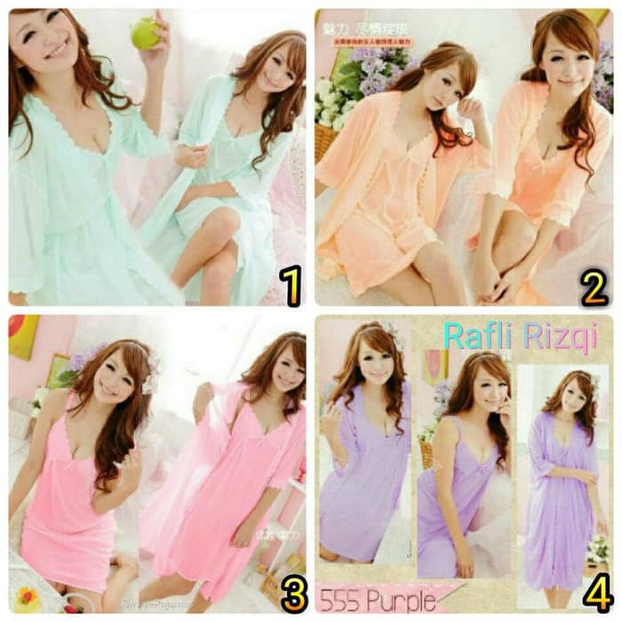 Baju Tidur Wanita Setelan Baju Tidur Wanita Cantik | Sleepwear Daster Kimono Seksi - Ungu, L Murah