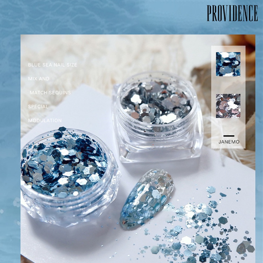 Providence 2Pcs/Set Nail Flakes Mermaid Effect Glitter Blue Sparkly Mix Hexagon Colorful Sequins for Beauty