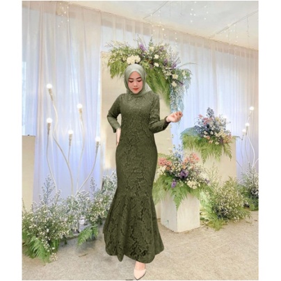 Maxi Anadia Brukat Gamis Syar'i Wanita Lebaran Mewah Terbaru 2021 2022 Modis Model Duyung Bahan Bruk