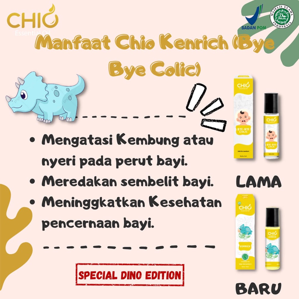 Chio Baby &amp; Kids Essential Oil 10ml - Minyak Aromatherapy Esensial Bayi dan Anak 0 - 12 Tahun 10 ml [KEMASAN BARU EDISI DINO]