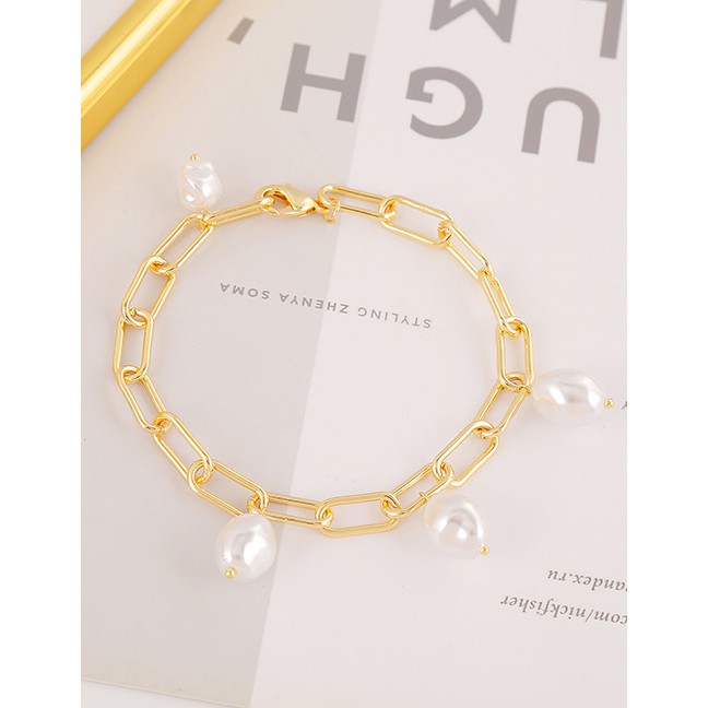 LRC Gelang Tangan Fashion White Handmade Small Pearl-plated Hollow Bracelet K05820