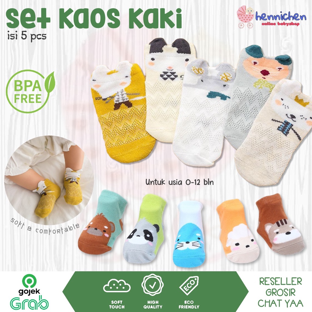 5 pasang bungkus kaus kaki murah baru kaus kaki katun kartun anak-anak bayi 5 PSG KAOS KAKI SET ISI 5 PASANG KAOS KAKI BAYI ANIMAL 0-12 BULAN IMPORT