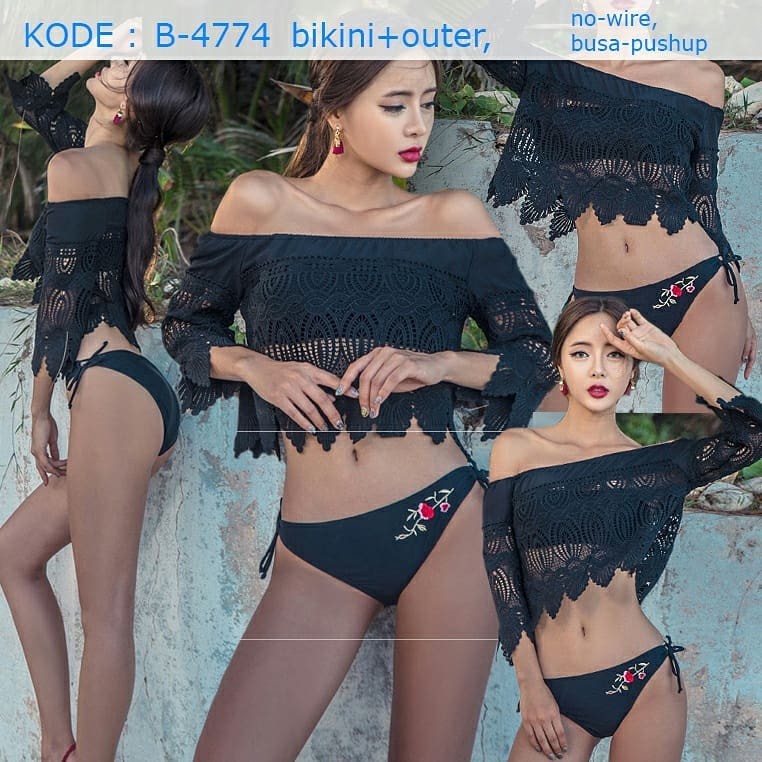 B4774 - Bikini sabrina hitam korea seksi baju renang cewek fashion impor