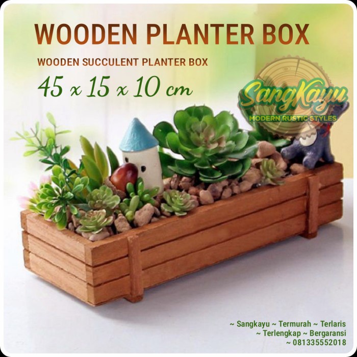 Wood succulent planter rak box kotak tanaman kaktus pot sukulen kayu - KAYU MAHONI