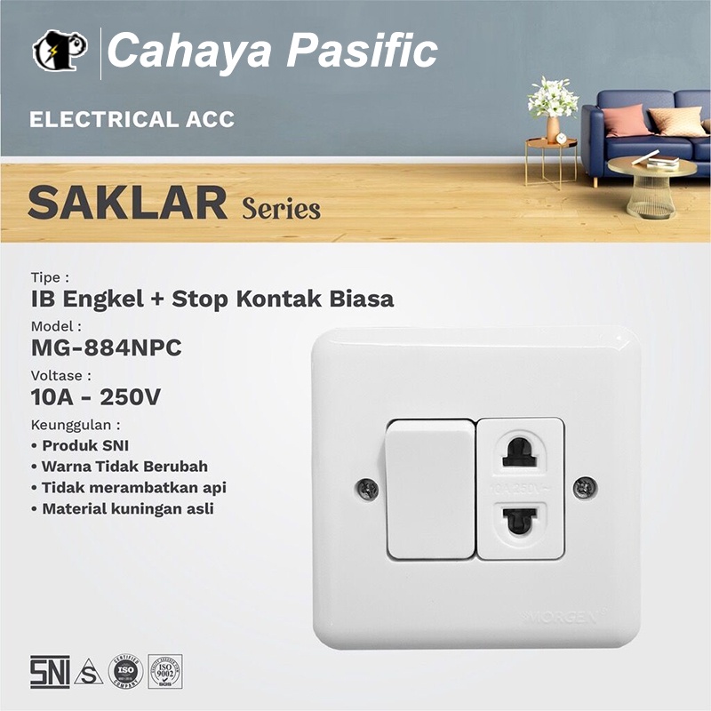 Morgen Saklar MG-884-NPC IB Stop Kontak Biasa Saklar Series 10A - 250V Putih SNI