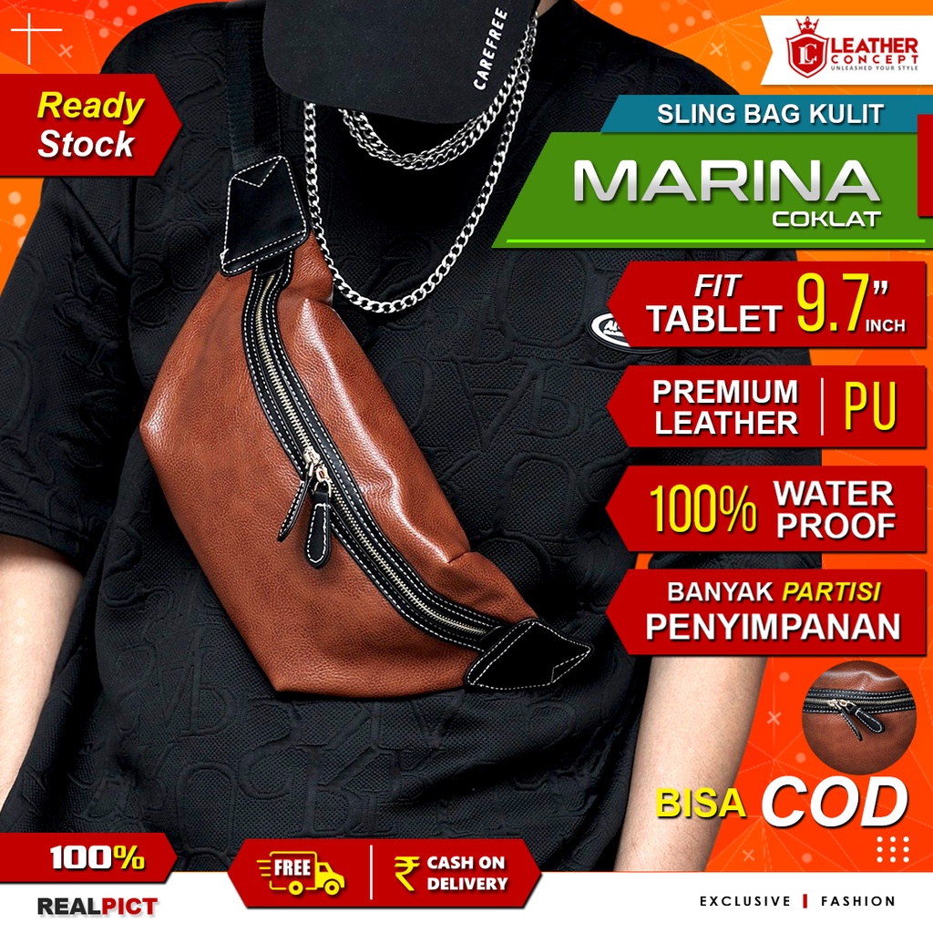 Tas Selempang Kulit Pria Tas Kulit Pria Tas Pria Sling Bag SHARK COKLAT