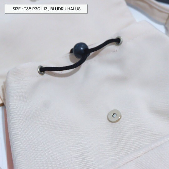 Bayar di Tempat COD Tas Ransel Serut Bahan Kanvas KANTONG Depan Ukuran Medium tas punggung wanita-5