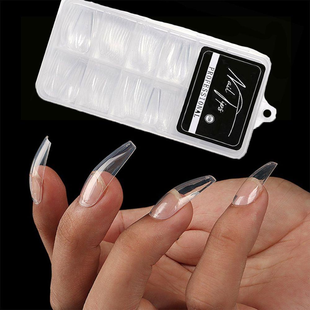 AUGUSTINA Agustinina Patch Kuku Palsu Lepas Pasang 100pcs /box Alat Manikur Nail Art Dekorasi Kuku Buatan Full Cover Transparan Fake Nail Tips