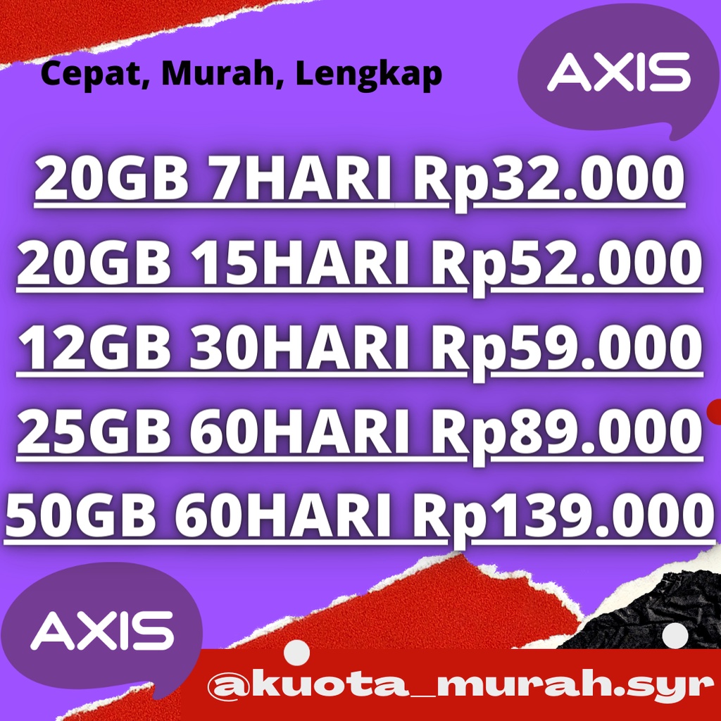 VOUCHER AXIS 18GB. AXIS 20GB. AXIS 25GB. AXIS 50GB. VOUCHER AXIS. KUOTA AXIS.