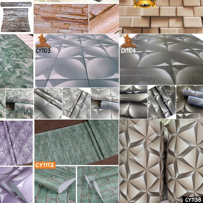 ☇ Wallpaper Dinding Batu Bata Merah Coklat Abu Orange Biru Hijau Motif Dan Karakter Size 45CM x 10M