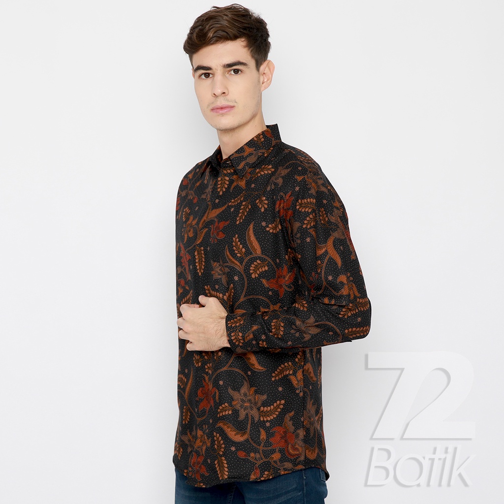 BATIK PRIA LENGAN PANJANG Kemeja Hem Slimfit Premium Motif Kembang Warna Hitam 721018 CAP 72 - Baju Kemeja Atasan Pakaian Setelan Batik Pria Cowok Laki Laki Remaja Keluarga Kantor Lengan Panjang Modern Slimfit Slim Fit Premium Kekinian