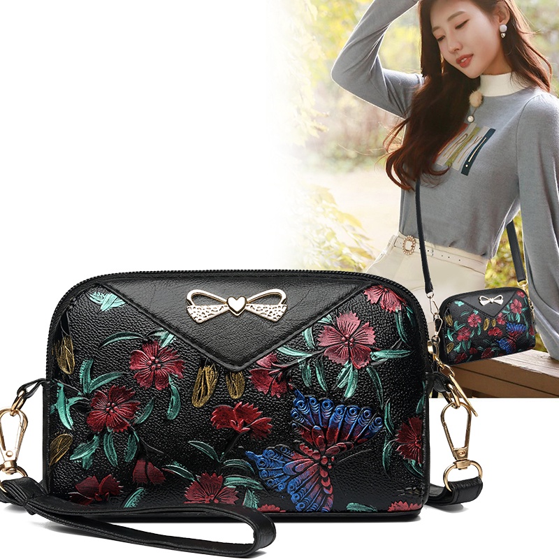 Tas Selempang Wanita Motif Bunga Sling Bag Cewek Fashion Korea Kasual Azgalery T194