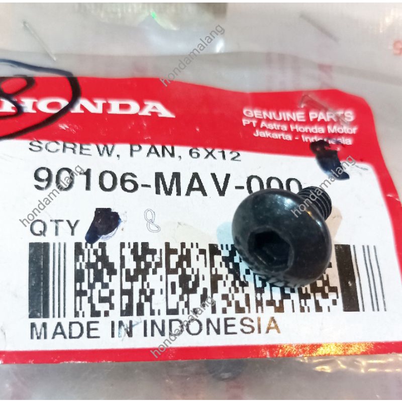 Baut Screw Pan 6x12 Ori Hitam Ori Honda 90106MAV000