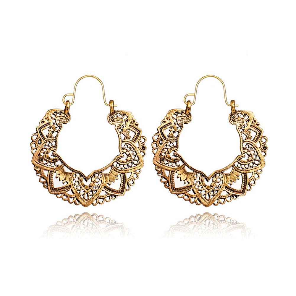 Anting Hoop Bentuk Hati Geometris Model Hollow out Gaya Vintage Untuk Wanita