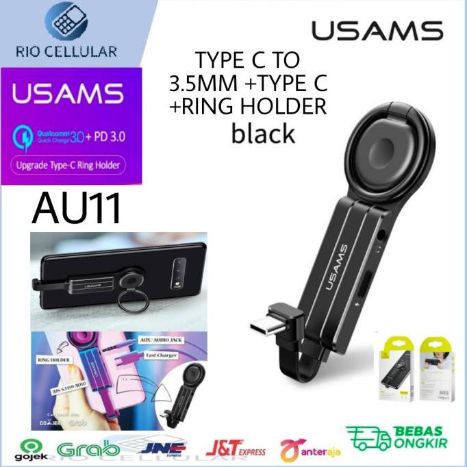 PROMO Usams AU11 Audio Converter Type C To Aux 3.5mm + Type C QC 3.0 Charge I Kabel OTG