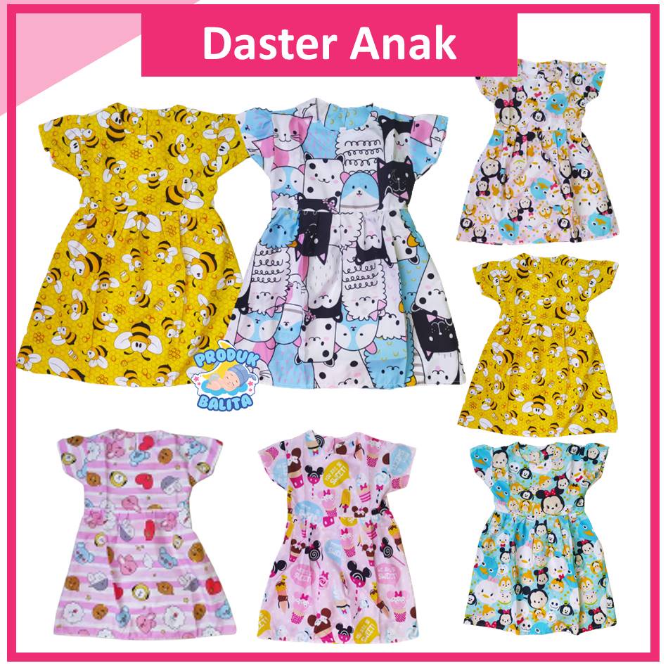 Dress Anak Perempuan Daster Anak Motif Lucu Lengan Pendek Raffle Untuk Usia 2-5 Tahun Terlaris