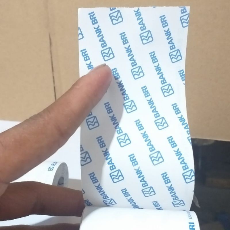 

kertas thermal logo bank BRI cetak bolak balik 57x30 EDC printer bluetooth
