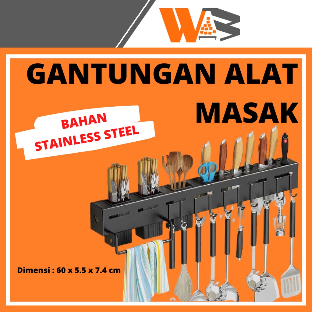 COD Rak Dapur Tempel Dinding Gantung Serbaguna Gantungan Alat Masak Stainless Steel D21