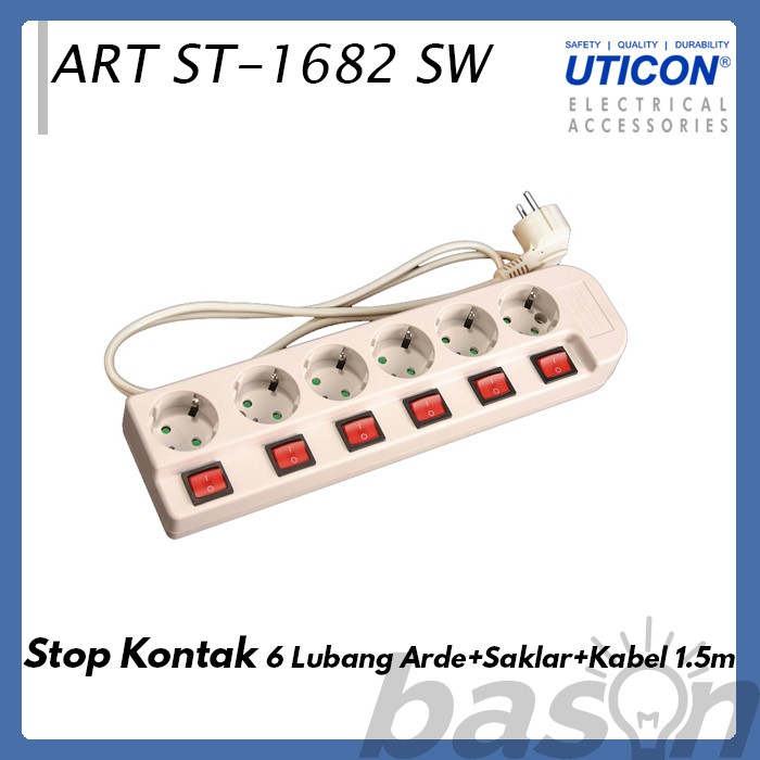 UTICON ST1682SW  - Extension Stop Kontak 6 Lubang 1.5 Meter dengan individual switch