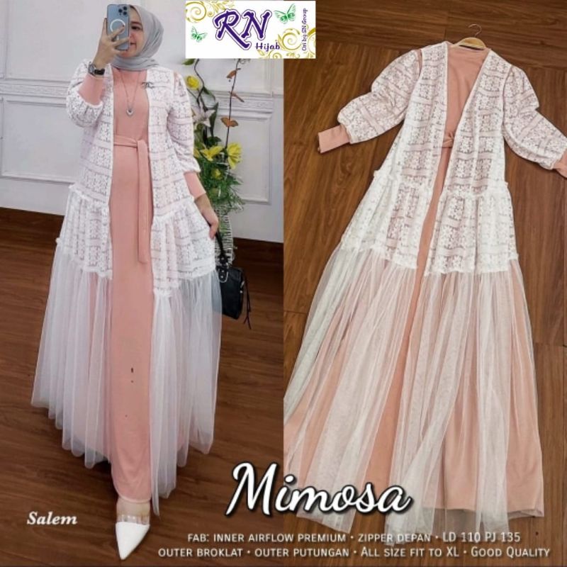 Mimiso Dress Gaun Brokat Tile Mix Kaos Cringkle
