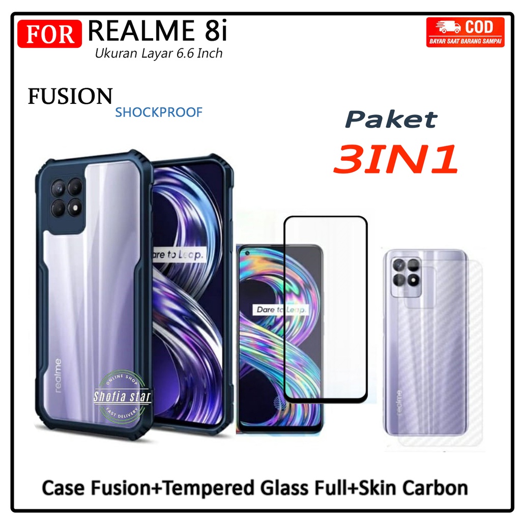 PAKET 3IN1 CASE XUNDD REALME 8i SOFTCASE SHOCKPROOF TRANSPARAN CAMERA PROTECT CASING