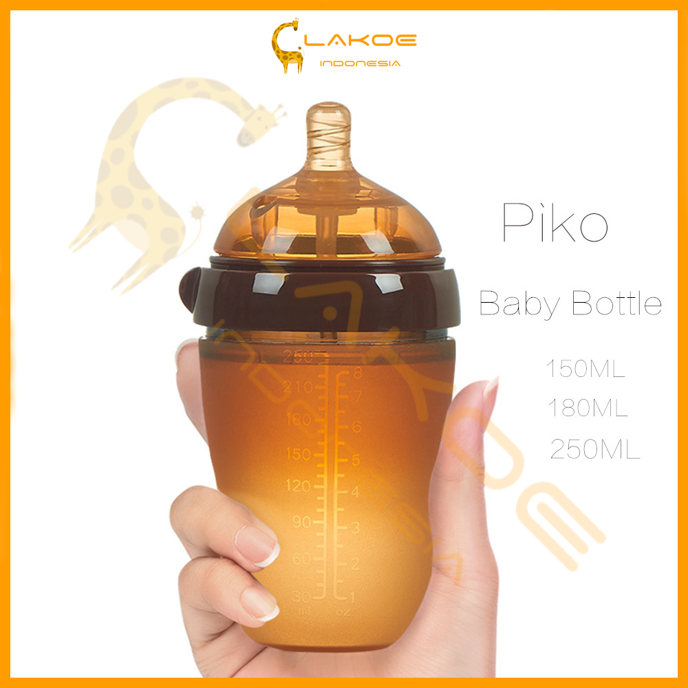 PIKO Bello Botol susu bayi Silikon Leher Lebar (WIDE NECK) Warna Coklat / Botol Bayi dengan sedotan